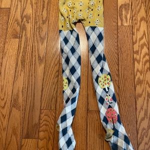 Yellow blue and white Matilda, Jane tights, size 8 to 10